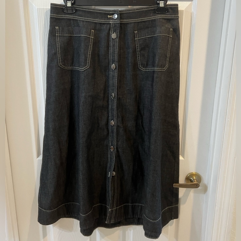 Black Denim Midi A-Line Skirt for Casual Wear